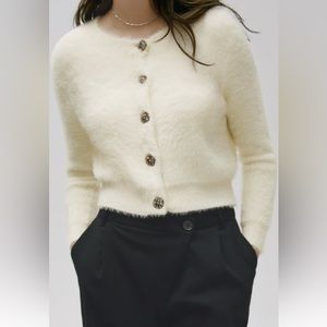 Zara Faux fur jewel button cardigan